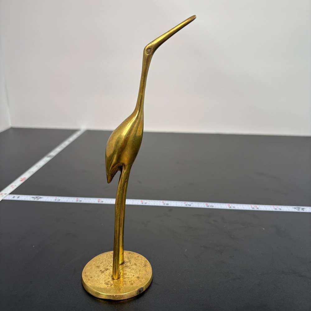 Unbranded Brass Crane Figurine 7.25in Gold Vintage Mid Century Modern Decor